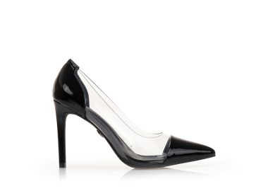 Γόβες μαύρες δερματίνη με διαφάνεια ΜΑΥΡΟ - Tsoukalas - 