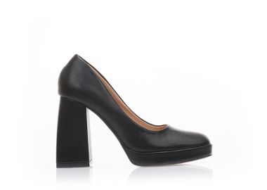 Γόβες μαύρες δερματίνη με φιάπα και τετράγωνο τελείωμα ΜΑΥΡΟ - Tsoukalas - 