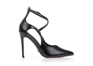 Γόβες μαύρες δερματίνη με ιδιαίτερα κοψίματα ΜΑΥΡΟ - Tsoukalas - 