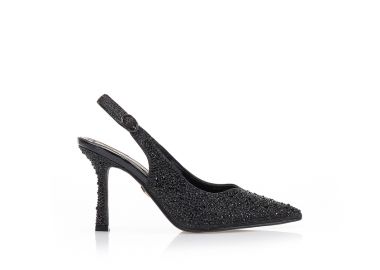 Γόβες μαύρες λούρεξ από στρας μυτερές ΜΑΥΡΟ - Tsoukalas - 