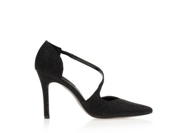 Γόβες μαύρες λούρεξ με λοξό λουράκι μυτερές ΜΑΥΡΟ - Tsoukalas - 