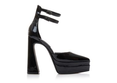 Γόβες μαύρες λουστρίνι δίπατες με διπλό λουράκι στον αστράγαλο ΜΑΥΡΟ - Tsoukalas - 