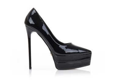 Γόβες μαύρες λουστρίνι δίπατες μυτερές ΜΑΥΡΟ - Tsoukalas - 