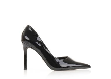 Γόβες μαύρες λουστρίνι με ιδιαίτερο άνοιγμα ΜΑΥΡΟ - Tsoukalas - 