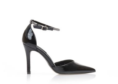 Γόβες μαύρες λουστρίνι με λουράκι από στρας μυτερές ΜΑΥΡΟ - Tsoukalas - 