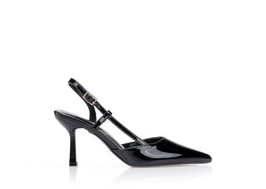 Γόβες μαύρες λουστρίνι με λουράκια ΜΑΥΡΟ - Tsoukalas - 