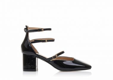 Γόβες μαύρες λουστρίνι με πολλαπλά λουράκια ΜΑΥΡΟ - Tsoukalas - 