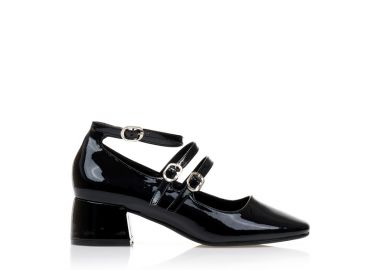 Γόβες μαύρες λουστρίνι με ρυθμιζόμενα λουράκια ΜΑΥΡΟ - Tsoukalas - 