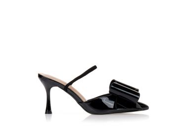 Γόβες μαύρες λουστρίνι slingback με φιόγκο ΜΑΥΡΟ - Tsoukalas - 