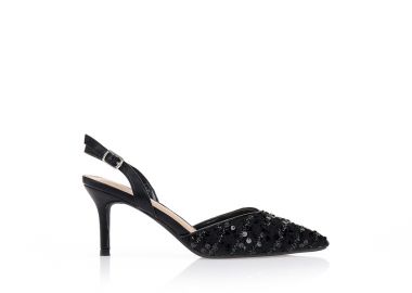 Γόβες μαύρες με δαντελένιο ύφασμα ΜΑΥΡΟ - Tsoukalas - 