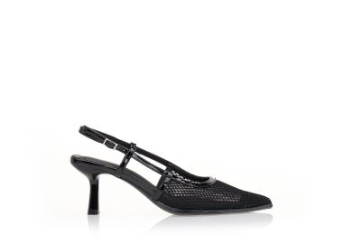 Γόβες μαύρες με δίχτυ μυτερές ΜΑΥΡΟ - Tsoukalas - 