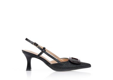 Γόβες μαύρες με εφέ ψάθας ΜΑΥΡΟ - Tsoukalas - 