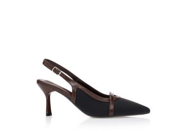 Γόβες μαύρες με καφέ λεπτομέρειες από δερματίνη ΜΑΥΡΟ - Tsoukalas - 