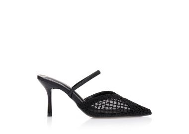 Γόβες μαύρες με πλεκτό σχέδιο στη φάσα ΜΑΥΡΟ - Tsoukalas - 