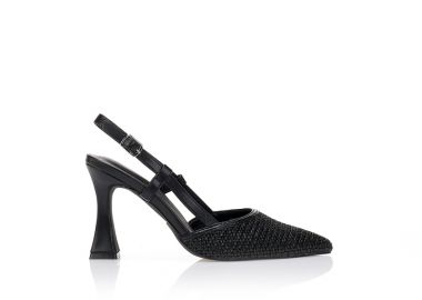 Γόβες μαύρες με ψάθινη μύτη ΜΑΥΡΟ - Tsoukalas - 