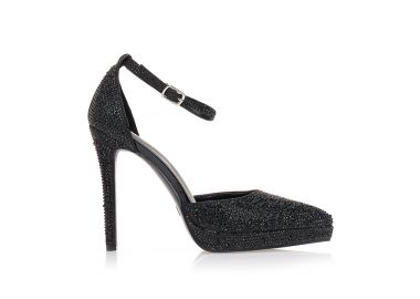 Γόβες μαύρες με στρας και λεπτό τακούνι ΜΑΥΡΟ - Tsoukalas - 