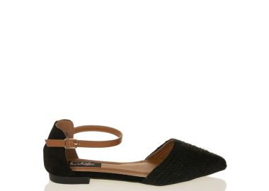 Γόβες μαύρες ψάθα με λουράκι μυτερές ΜΑΥΡΟ - Tsoukalas - 