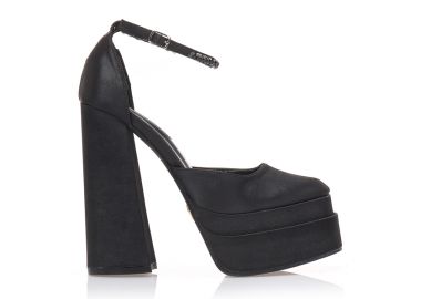 Γόβες μαύρες σατέν δίπατες με λουράκι στον αστράγαλο απο στρας ΜΑΥΡΟ - Tsoukalas - 