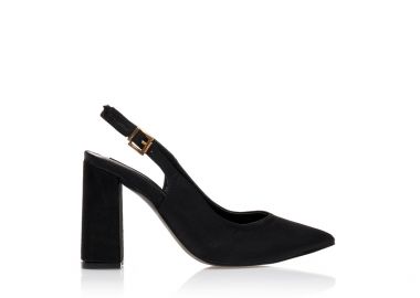 Γόβες μαύρες σατέν μυτερές ΜΑΥΡΟ - Tsoukalas - 