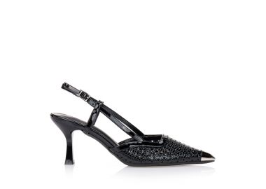 Γόβες μαύρες slingback με μεταλλική μύτη ΜΑΥΡΟ - Tsoukalas - 