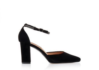 Γόβες μαύρες σουέτ με λουράκι από στρας ΜΑΥΡΟ - Tsoukalas - 