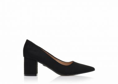 Γόβες μαύρες σουέτ μυτερές με χοντρό τακούνι ΟΛΟΜΑΥΡΟ - Tsoukalas - 