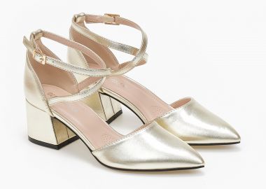 Γόβες με χιαστί λουράκια και χοντρό τακούνι - Χρυσό - Issue - 