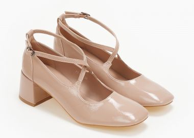 Γόβες με χοντρό τακούνι και χιαστί μπαρέτα - Nude - Issue - 