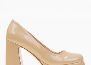 Γόβες με χοντρό τακούνι και φιάπα - Μπεζ - Issue - 