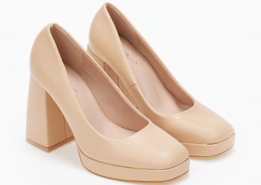 Γόβες με χοντρό τακούνι και φιάπα - Nude - Issue - 