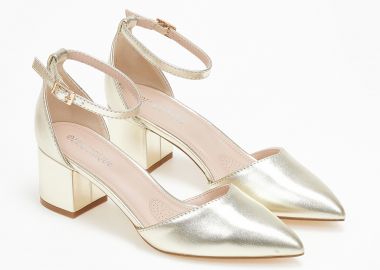 Γόβες με χοντρό τακούνι και μπαρέτα - Χρυσό - Issue - 