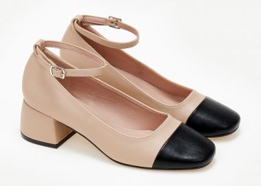 Γόβες με χοντρό τακούνι και μπαρέτα - Μπεζ - Issue - 