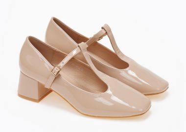 Γόβες με χοντρό τακούνι και μπαρέτα - Μπεζ - Issue - 