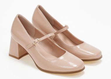 Γόβες με χοντρό τακούνι και μπαρέτα - Μπεζ - Issue - 