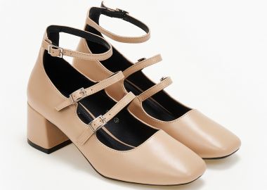 Γόβες με χοντρό τακούνι και μπαρέτες - Nude - Issue - 