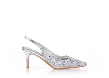 Γόβες με δαντέλα και λουλούδια από στρας ΑΣΗΜΙ - Tsoukalas - 