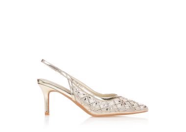 Γόβες με δαντέλα και λουλούδια από στρας ΧΡΥΣΟ - Tsoukalas - 