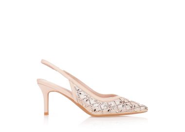 Γόβες με δαντέλα και λουλούδια από στρας NUDE - Tsoukalas - 