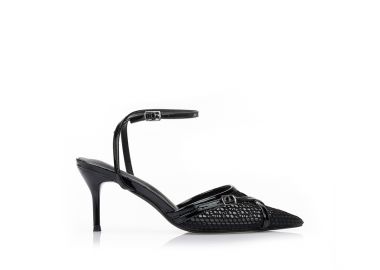 Γόβες με διαφάνεια και χιαστί λουράκια ΜΑΥΡΟ - Tsoukalas - 