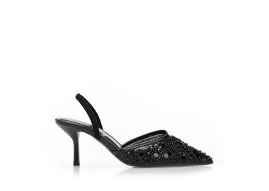 Γόβες με διακοσμητικές χάντρες ΜΑΥΡΟ - Tsoukalas - 