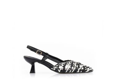 Γόβες με δίχρωμη ψάθα ΜΑΥΡΟ - Tsoukalas - 