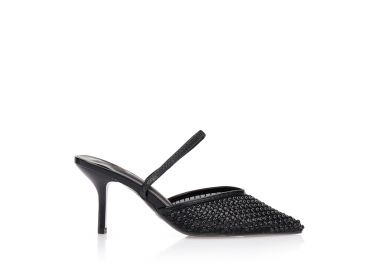 Γόβες με δίχτυ και διακοσμητικές χάντρες ΜΑΥΡΟ - Tsoukalas - 