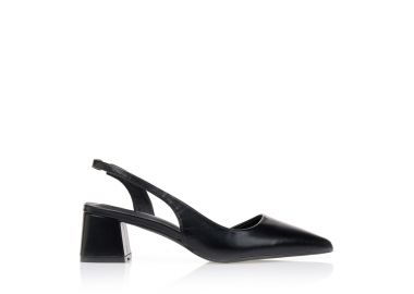 Γόβες με ιδιαίτερο άνοιγμα και χοντρό τακούνι ΜΑΥΡΟ - Tsoukalas - 