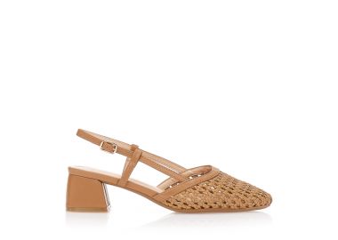 Γόβες με πλέξη ψάθας και χοντρό τακούνι ΚΑΦΕ - Tsoukalas - 