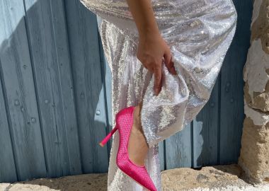 Γόβες με στρας και ιδιαίτερο τακούνι - Φούξια - Issue - 