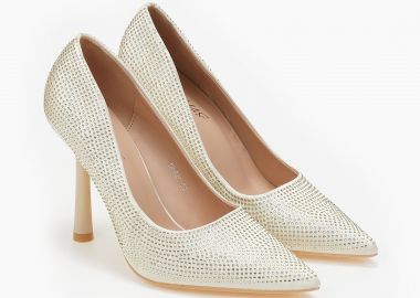 Γόβες με στρας και ιδιαίτερο τακούνι - Μπεζ - Issue - 