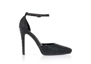 Γόβες με στρας μυτερές ΜΑΥΡΟ - Tsoukalas - 