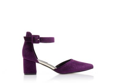 Γόβες μωβ βελούδινες με λουράκι στον αστράγαλο μυτερές ΜΩΒ - Tsoukalas - 