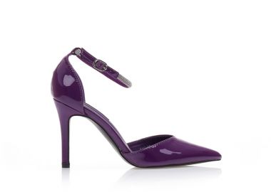 Γόβες μωβ λουστρίνι με λουράκι από στρας μυτερές ΜΩΒ - Tsoukalas - 