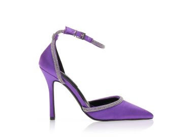 Γόβες μωβ σατέν με διακοσμητικά λουράκια από στρας μυτερές ΜΩΒ - Tsoukalas - 